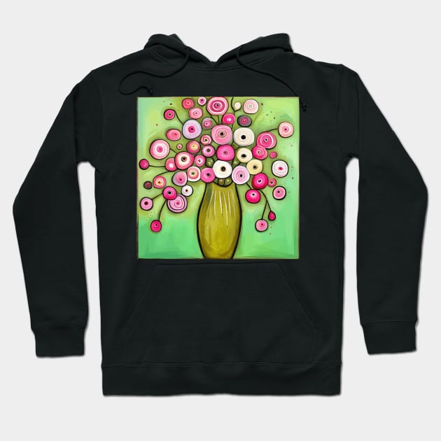 Cute Abstract Flowers in a Green Vase Still Life Painting Hoodie by bragova